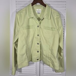 CJ Banks Lime Green Button Up Long Sleeve Beaded Jacket Sz XL
